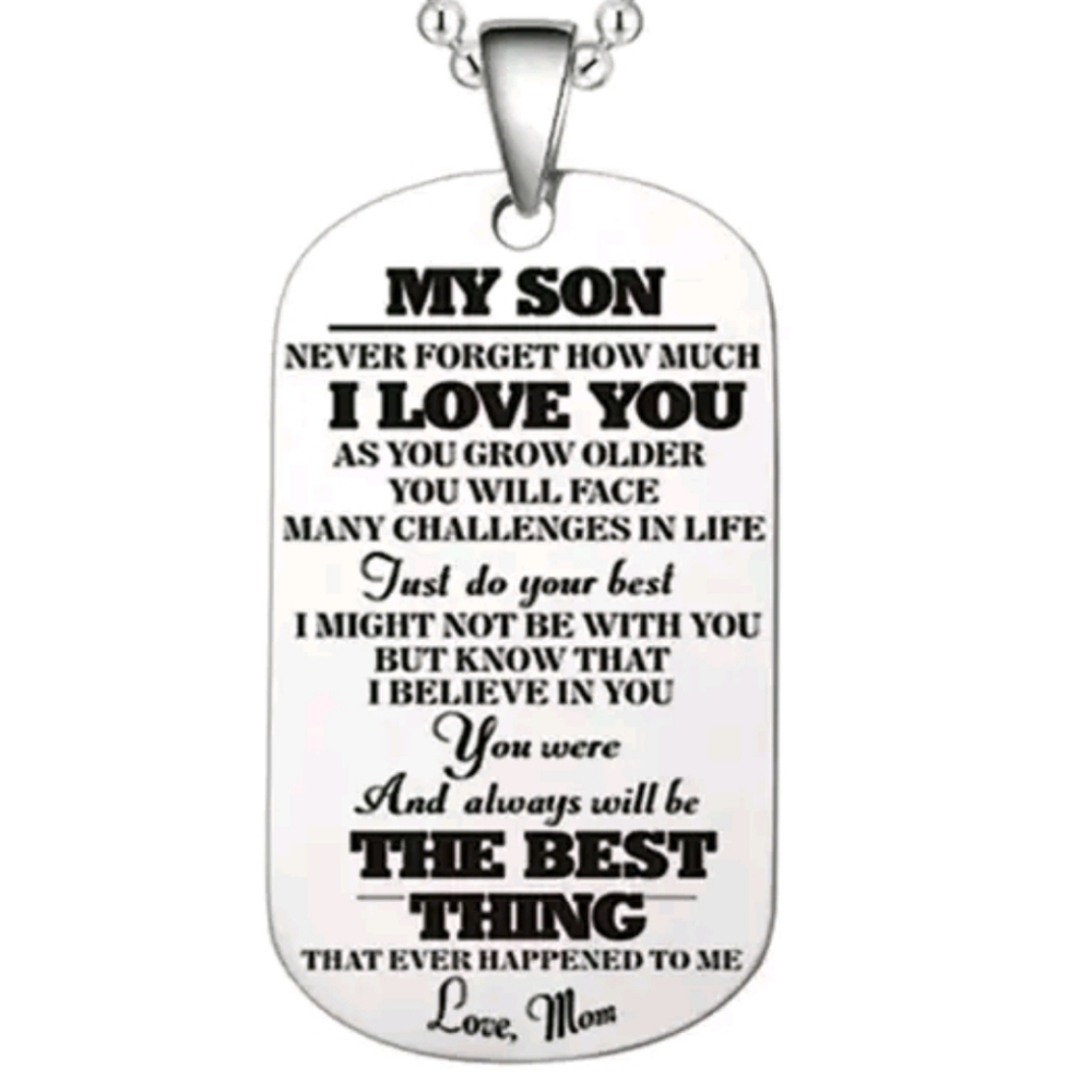 "My Son" Dog Tag Necklace from Mom - Sentimental Inspirational Gift
